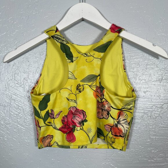 Athleta Women XXS Iris Floral Yellow Conscious Crop Bra D-DD Athleisure Workout - Picture 4 of 8
